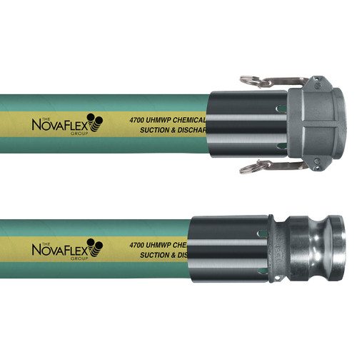 Novaflex 4700 3 in. 200 PSI UHMW Chemical Suction & Discharge Hose w/ Stainless Steel Female Coupler x Male Adapter Ends