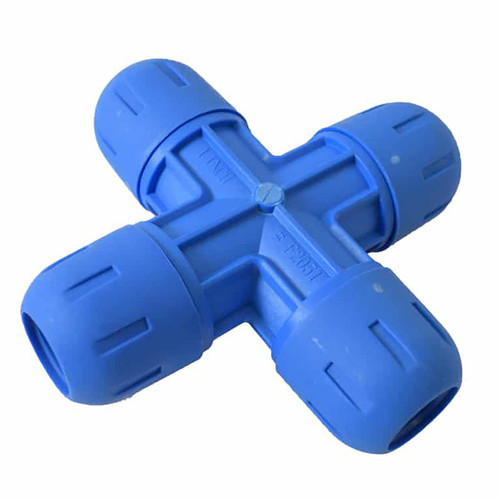 FastPipe® Cross Fitting for Aluminum Pipe, Blue
