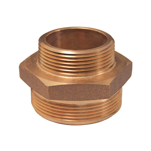Dixon Male to Male Increaser Hex Nipple, 2 in.NPT x 2 1/2 in. NST , Domestic Brass