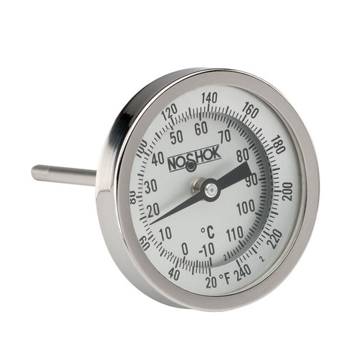 NOSHOK 300 Series 3 in. Silicone Filled Bimetal Thermometer w/External Reset, 1/2 in. NPT Back Mount, 2 1/2 in. L Stem, 20 ° to 240° F / -6° to 115° C
