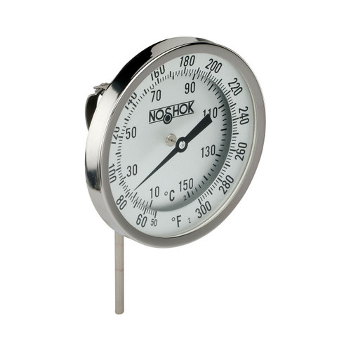 NOSHOK 300 Series 3 in. Dial Bimetal Thermometer w/ 1/2 in. NPT Adj. Angle Connection, 4 in. L Stem, 0° to 100° C