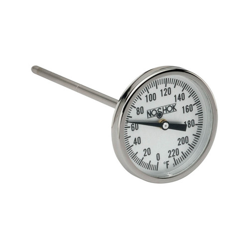 NOSHOK 300 Series 5 in. Dial Bimetal Thermometer w/ External Reset, Dial, 1/2 in. NPT Back Mount, 6 in. L Stem, 0° to 150° C
