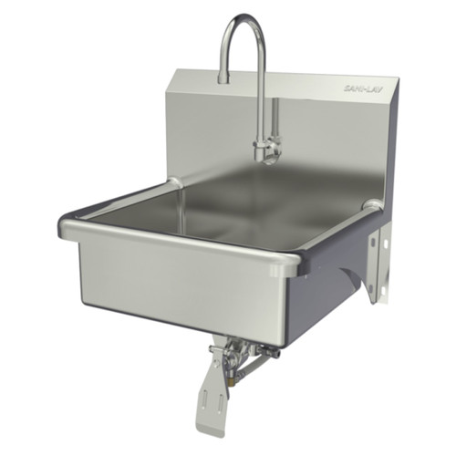 SANI-LAV 7051.5 Hands-Free Wall Mount Stainless Steel Sink - Single Pedal Valve, 0.5 GPM