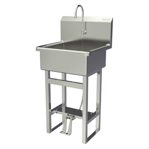 SANI-LAV 524 Hands-Free Floor Mount Stainless Steel Sink - Double Foot Pedal Valve