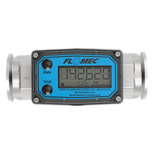 GPI G2S10TH9GMX 1 in. Industrial Stainless Steel Turbine Brew Meter w/ LCD Display and 1 1/2 in. Tri-Clamp Ends - Brewing Meter