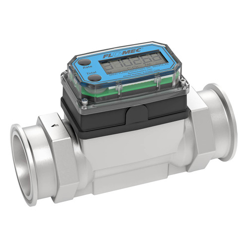 GPI G2S15TH9GMX 1 1/2 in. Industrial Stainless Steel Turbine Brew Meter w/ LCD Display and 2 in. Tri-Clamp Ends - Brewing Meter