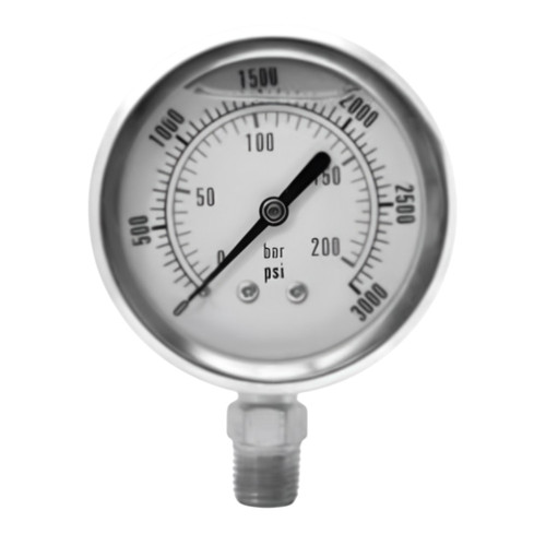 PCI PCLG-15,000P Liquid Filled 2 1/2 in. Stainless Case x 1/4 in. NPT Bottom Mount Pressure Gauge, 0 - 15,000 PSI