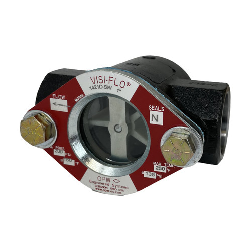 OPW VISI-FLO 1400 1 in. Socket Weld 316 Stainless Steel Sight Flow Indicator w/ Neoprene Seal - Bi-Directional Plain