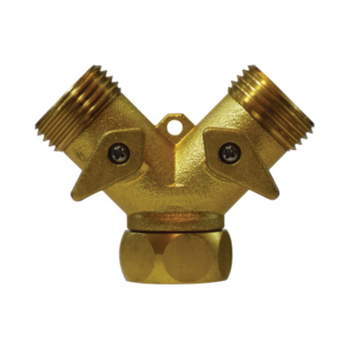 Midland Industries 30627 Double Swivel Wye Connector w/ Two-Way Hose Shut-Off & Brass Levers, 3/4 in. FGH x 3/4 in. MGH
