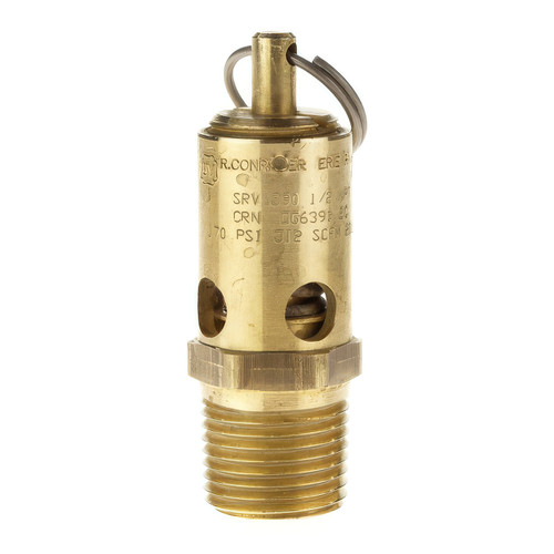Conrader SRV390-1/2-150 1/2 in. Soft Seat Safety Valve,  Brass, ASME, CRN Certified, 150 PSI
