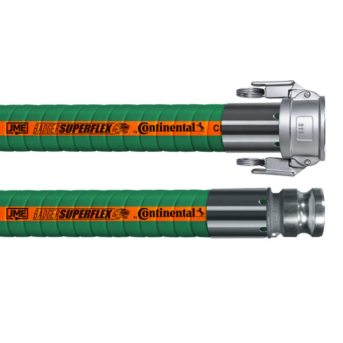 BadgerFlex C-Series 3 in. Chemical Transfer Hose w/ Stainless Steel Part C Female Coupler x Part E Male Adapter Ends, 200 PSI