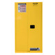 Justrite Yellow Vertical Drum Storage Cabinet - 2 Door Self-Close w/ Drum Rollers
