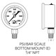 PCI PCLG-160P Liquid Filled 2 1/2 in. Stainless Case x 1/4 in. NPT Bottom Mount Pressure Gauge, 0 - 160 PSI
