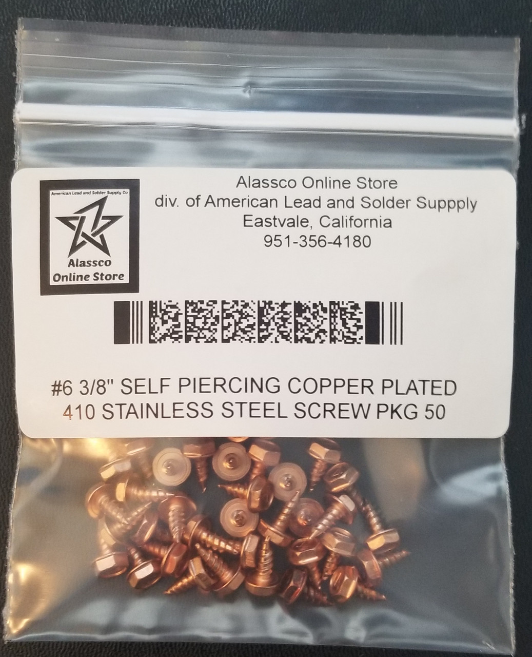 #6-18 3/8" Copper Plated 410 Stainless Steel Screw Self Piercing 50 pkg