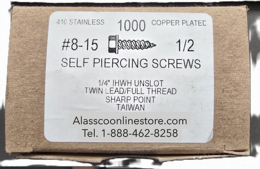 8 x 1/2 Self-Piercing Copper-Plated 410 Stainless Screws  Bulk 1000 CT Box