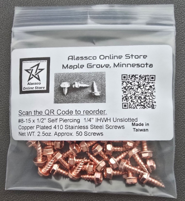 8 x 1/2 Self-Piercing Copper-Plated 410 Stainless Screws 50 PKG
