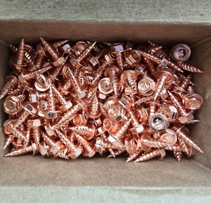 8 x 1/2 Self-Piercing Copper-Plated 410 Stainless Screws  Bulk 1000 CT