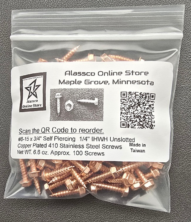 8 x 3-4 Self-Piercing Copper-Plated 410 Stainless Screws 100 PKG
