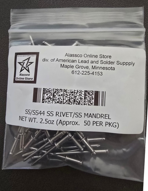 Stainless-Steel, Rivet, Stainless-Steel, Mandrel, #44, 1/8", .125, Blind, Open-End, 50