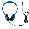 Soundnetic Blue Disposable Stereo Bulk School Headsets USB-C Plug - Vinyl Earpads and in-line mic