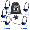 HamiltonBuhl Galaxy Econo-Line of Sack-O-Phones with 5 Blue Personal-Sized Headphones, Starfish Jackbox and Carry Bag