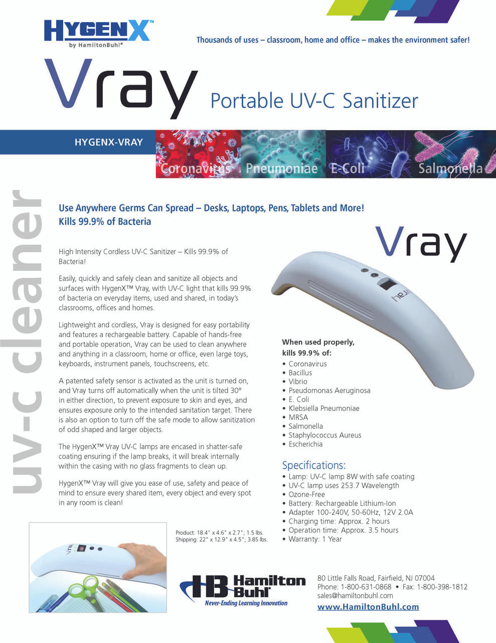 Portable UV Hand Sanitizer | Chemical Free Classroom | HygenX Vray
