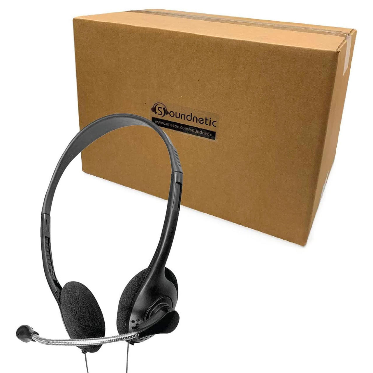 Soundnetic Disposable Stereo Classroom Headset with 3.5mm Plug and Boom  Microphone 500 Pack, Black