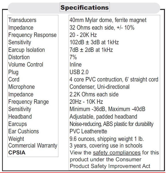  Califone 3068MUSB Headset with USB Plug 