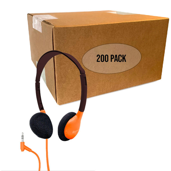  HamiltonBuhl Personal On-Ear Stereo Headphones – ORANGE - 200 Pack 