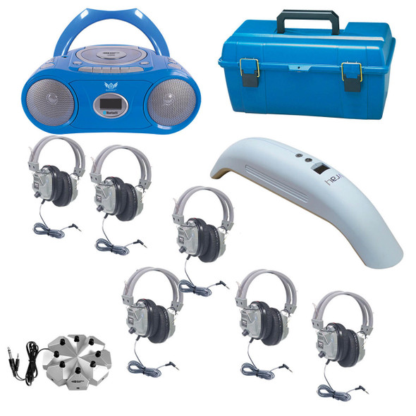 HamiltonBuhl Hamilton Buhl 6-Person HygenX™ Listening Center with AudioAce™ Bluetooth® Media Player, 6 Deluxe-Sized Headphones, HygenX Vray Sanitizer and Case 