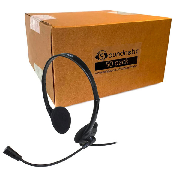  Soundnetic Stereo USB Budget Headset with Boom Mic - 50 Pack 