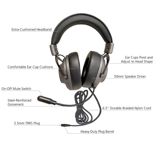 HamiltonBuhl Deluxe Stereo Esports Gaming Headset with Volume Control and 3.5mm TRRS Plug