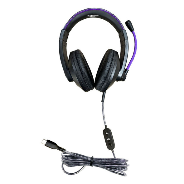 HamiltonBuhl Smart-Trek Deluxe Stereo Headset with In-Line Volume Control, USB-C Plug and Metallic Purple Accents