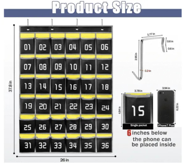 IBenzer Class Pocket Chart - 36 Pockets Black