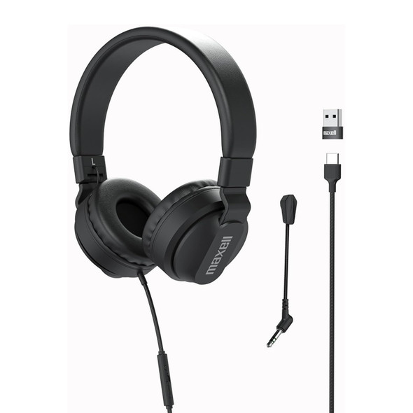 Maxell Wired Headphones with Detachable Boom Mic & Volume Control