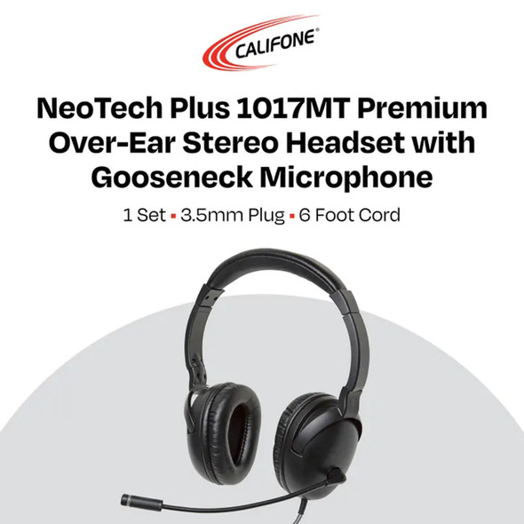 Califone NeoTech Plus 1017MT Premium, Over-Ear Stereo Headset with Gooseneck Microphone, 3.5mm Plug, Black