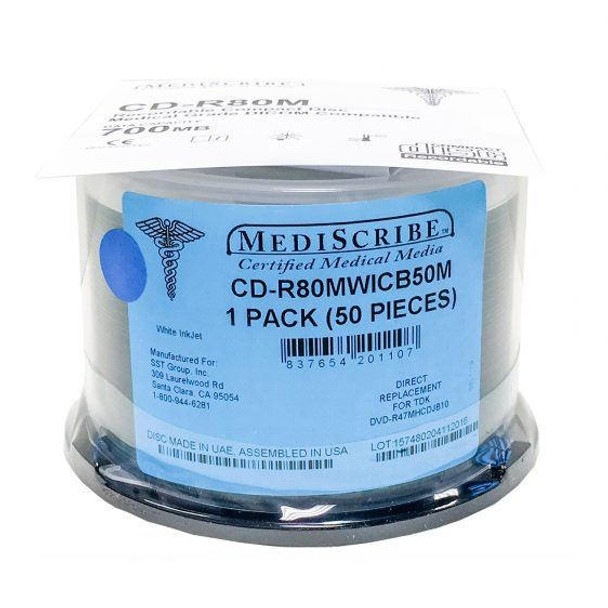  MediScribe Medical Grade CD-R 80 Min 700MB Water Repel White Inkjet 50 pcs. Cake Box 