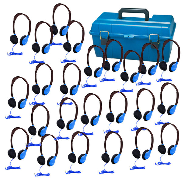  HamiltonBuhl Lab Pack, 24 Personal Headphones in Blue in a Carry Case 