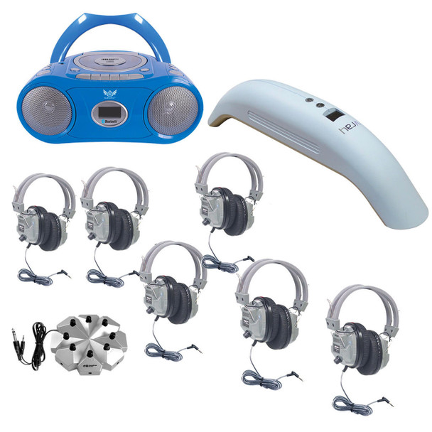 HamiltonBuhl Hamilton Buhl 6-Person HygenX™ Listening Center with AudioAce™ Bluetooth® Media Player, 6 Deluxe-Sized Headphones and HygenX Vray Sanitizer 