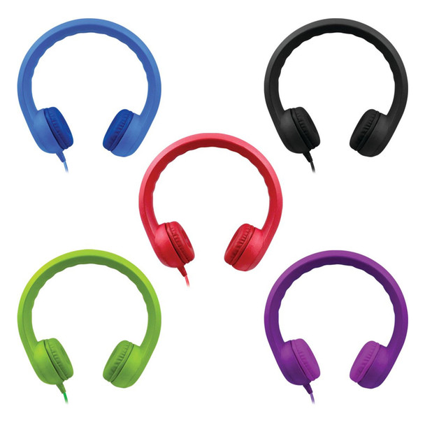 HamiltonBuhl Flex-Phones Virtually Indestructible Foam Headphones - 5 Pack - BLUE, BLACK, RED, GREEN and PURPLE