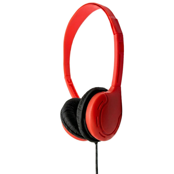Soundnetic Red Disposable Stereo Bulk School Headsets USB-C Plug - Vinyl Earpads and in-line mic