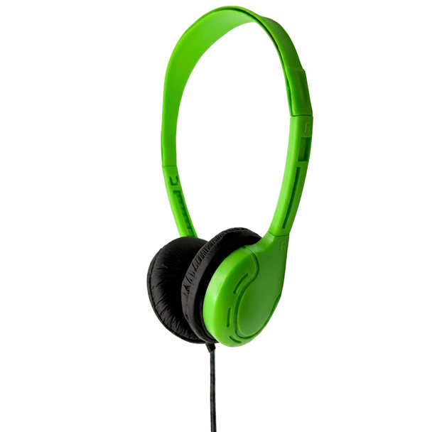Soundnetic Green Disposable Stereo Bulk School Headsets USB-C Plug - Vinyl Earpads and in-line mic