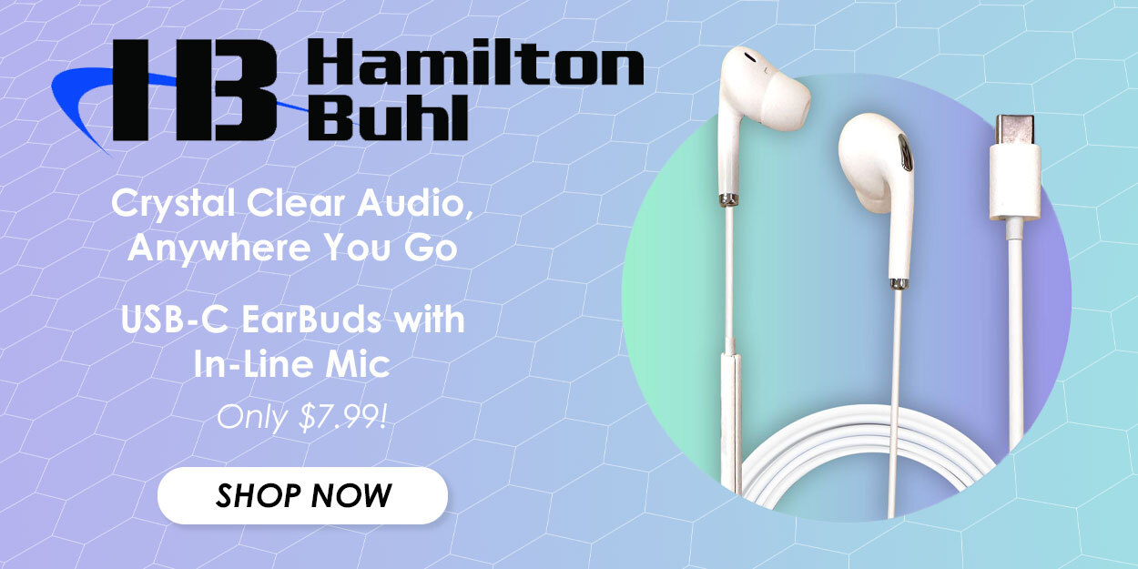 HamiltonBuhl USB-C Earbuds with In-Line Mic