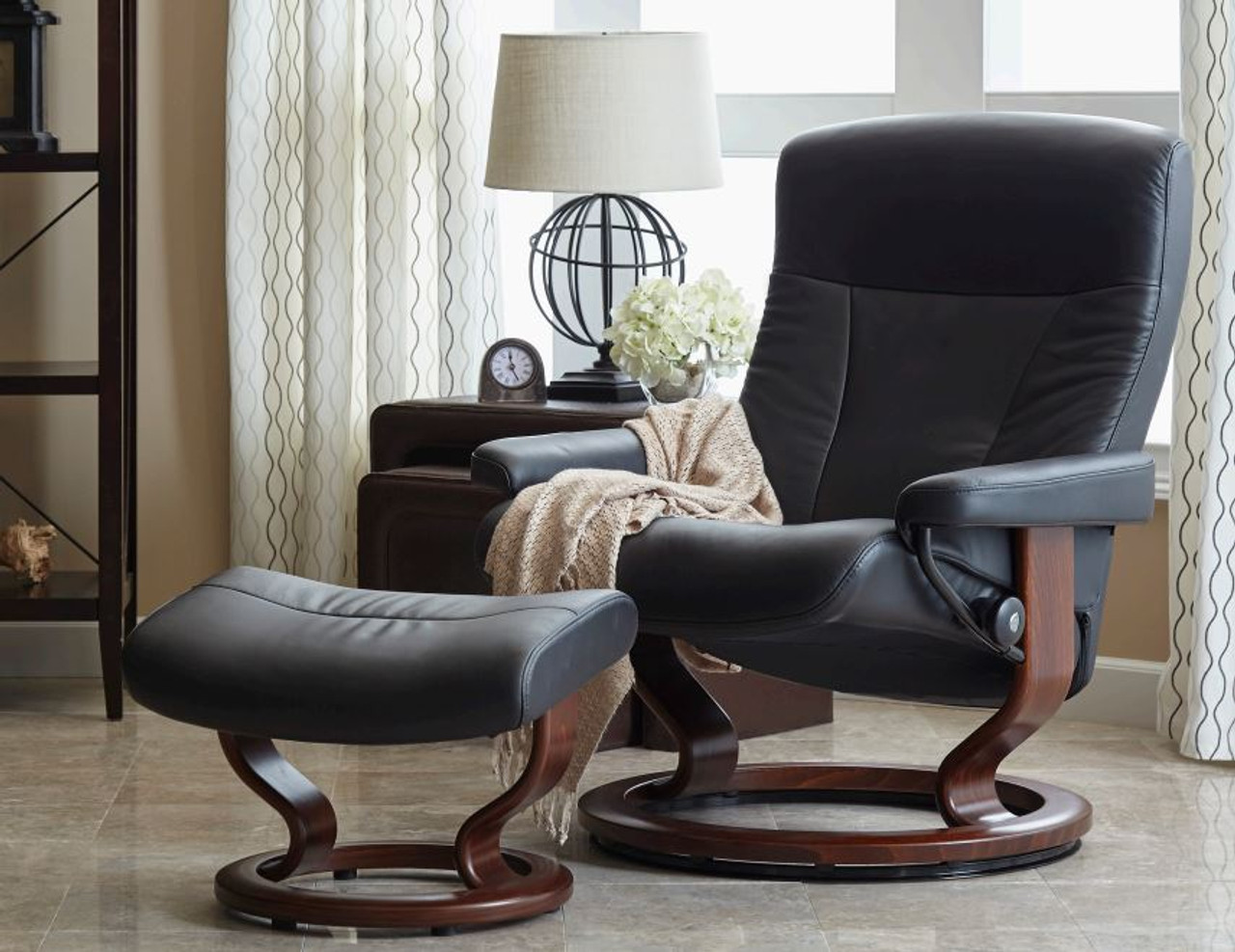 Stressless Royal Leather Recliner Chair and Ottoman by Ekornes