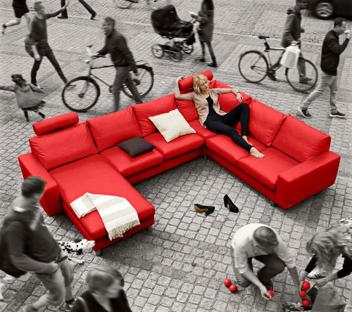 E200 Sectional by Stressless- 2015 Tomato Paloma Leather from Ekornes.