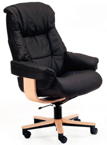 Fjords Loen SOHO Office Chair- Black Leather with bright natural wood color. Fjords Loen SOHO Office Chair- Black Leather with bright natural wood color.