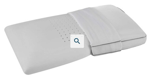 Magniflex Superiore Deluxe Standard Pillow with cover pulled back. Magniflex Superiore Deluxe Standard Pillow with cover pulled back.