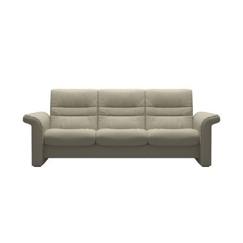 The Stressless Sapphire Low Back Sofa in Light Grey Paloma leather.  The Stressless Sapphire Low Back Sofa in Light Grey Paloma leather.