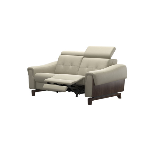 The Stressless Anna Powered Loveseat with A3 Arms in Light Grey Paloma leather and Wenge stained wood.  The Stressless Anna Powered Loveseat with A3 Arms in Light Grey Paloma leather and Wenge stained wood.