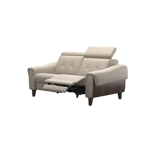 The Stressless Anna Powered Loveseat with A3 Arms in Fog Paloma leather and Wenge stained wood Cone legs. 